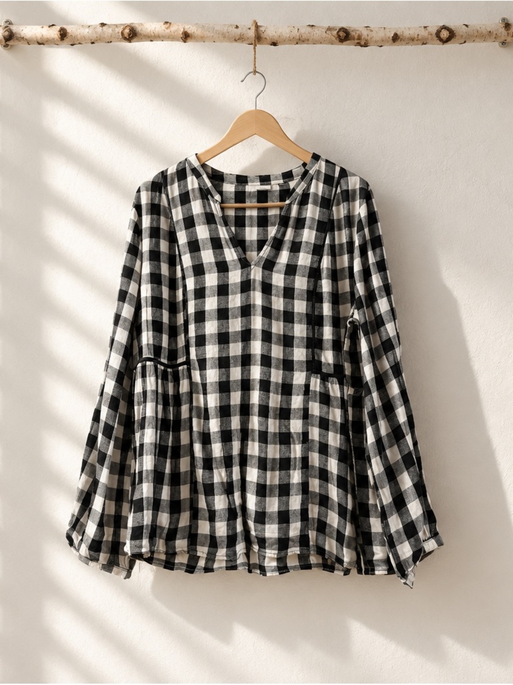 Old Navy Black and White Check Peasant Top - Women